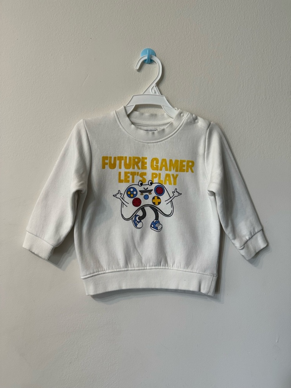 Max White Pullover Sweater Knit Cotton Graphic Print Gamer 12-18 Months